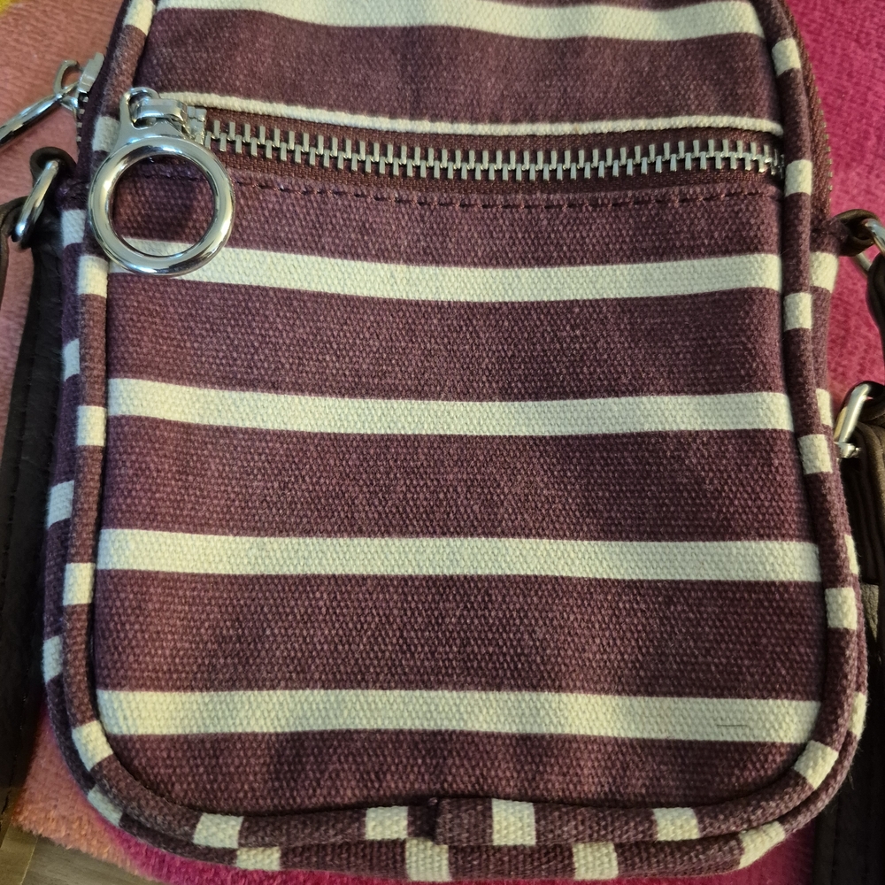 Striped Burgundy and White Men's Bag